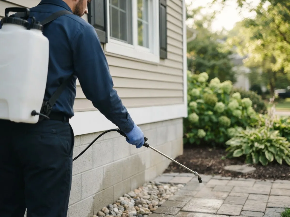 Pest control technician inspecting a home in Crowley, TX